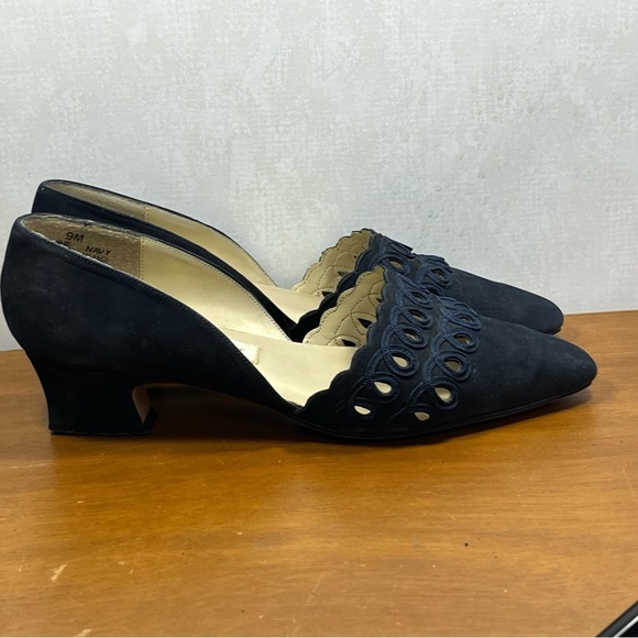 Madeline Stuart Blue Suede Heels with Decorative Cutouts - Picture 5 of 10